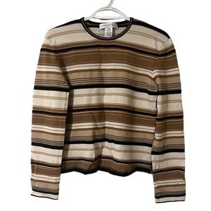 Jones New York Tan and Brown striped long sleeved shirt - Large